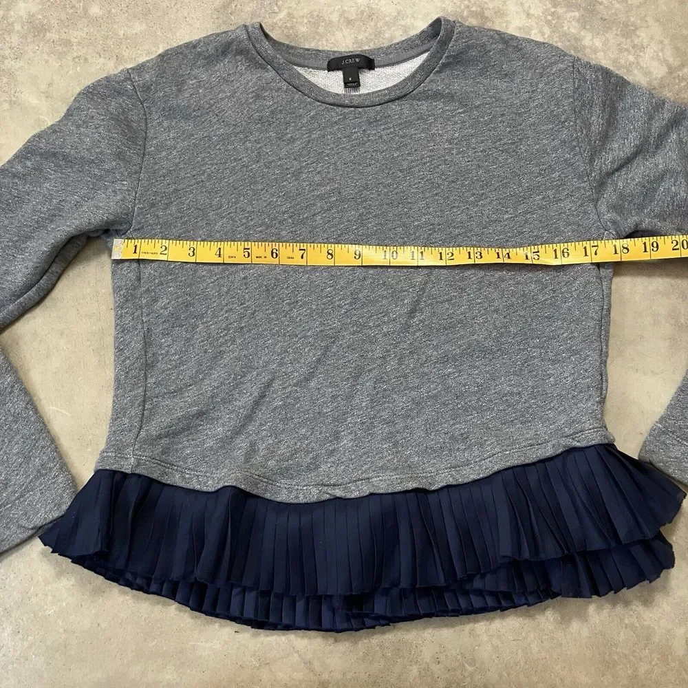 J.Crew Sweatshirt Womens‎ Small Pleated Hem Gray Navy Blue Preppy Long Sleeve